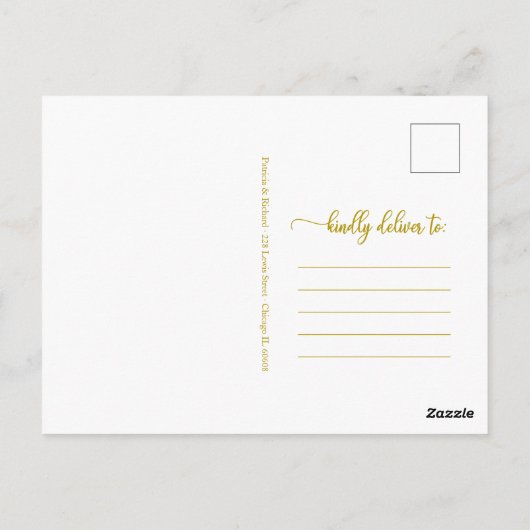 Carte Postale Faire-part annulé Mariage élégant script or (Dos)