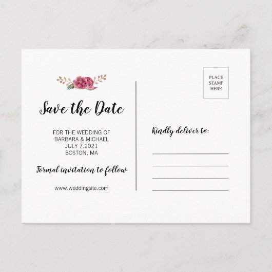 Carte Postale Faire-part Antlers aquarelle Enregistrer le Mariage campagnar (Dos)