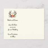 Carte Postale Faire-part Antlers & fleurs mariage monogramme Enregistrer la (Dos)