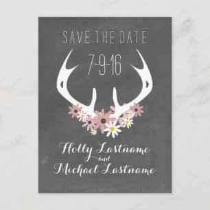 Carte Postale Faire-part Antlers Floraux + Chalkboard Inspiré Enregistrer L