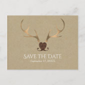 Carte Postale Faire-part Antlers Or & Papier Brown Enregistrer La Date (Devant)