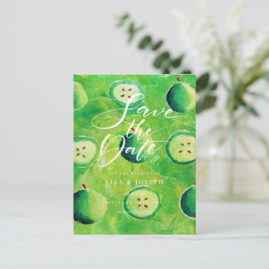 Carte Postale Faire-part Apple Orchard Country Script Enregistrer la date (Debout devant)