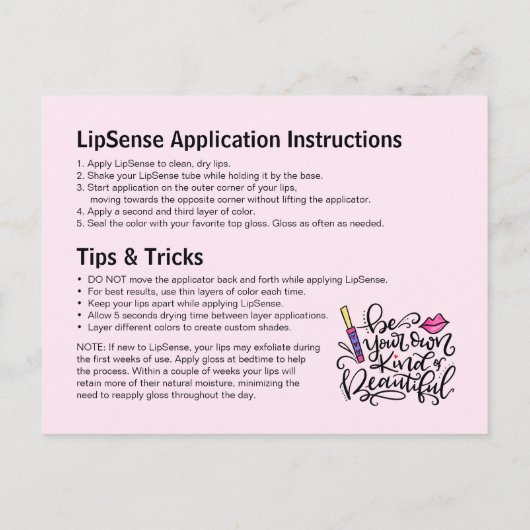 Carte Postale Faire-part Application de LipSense, Conseils, Astuces, Exfoli (Dos)
