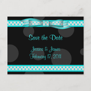 Carte Postale Faire-part Aqua Black White Polka Point Enregistrer la date C