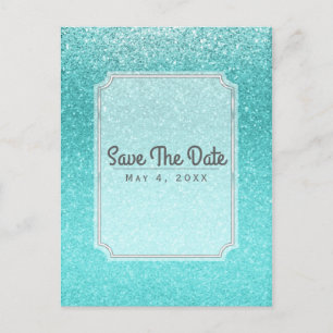 Carte Postale Faire-part Aqua bleu de mer paillettes scintillantes fête Enr
