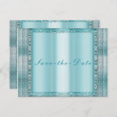 Carte Postale Faire-part Aqua Bleu Turquoise Argent Diamant Bling Enregistr (Devant / Derrière)