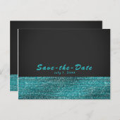 Carte Postale Faire-part Aqua Blue & Grey Modern Glam Sequins Enregistrer l (Devant / Derrière)