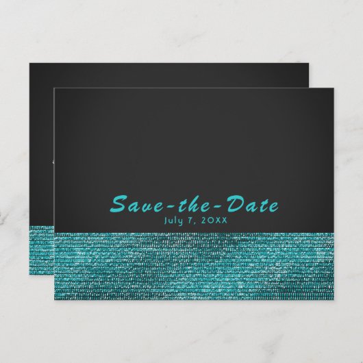 Carte Postale Faire-part Aqua Blue & Grey Modern Glam Sequins Enregistrer l (Devant / Derrière)