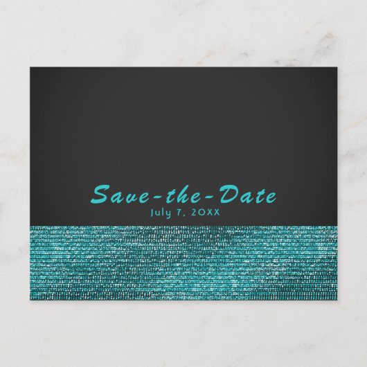 Carte Postale Faire-part Aqua Blue & Grey Modern Glam Sequins Enregistrer l (Devant)