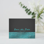 Carte Postale Faire-part Aqua Blue & Grey Modern Glam Sequins Enregistrer l (Debout devant)