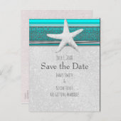 Carte Postale Faire-part Aqua Blue & Silver Starfish Beach Enregistrer la d (Devant / Derrière)