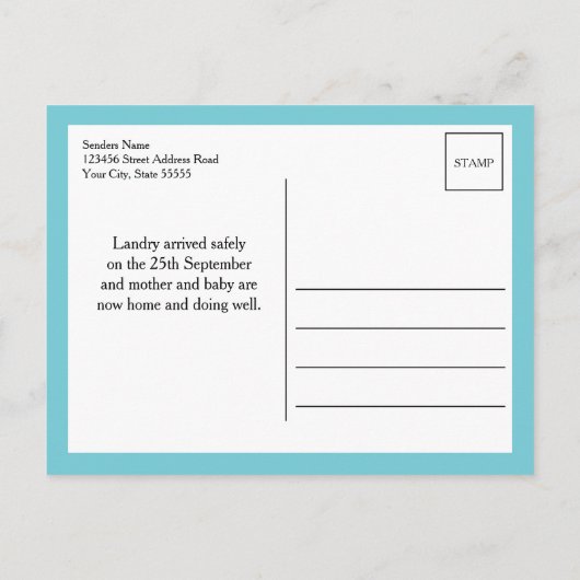 Carte Postale Faire-part Aqua Hello World Photo Birth Stat (Dos)