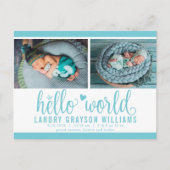 Carte Postale Faire-part Aqua Hello World Photo Birth Stat (Devant)