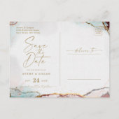 Carte Postale Faire-part Aqua Red & Gold Winter Wedding Enregistrer La Date (Dos)