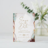Carte Postale Faire-part Aqua Red & Gold Winter Wedding Enregistrer La Date (Debout devant)