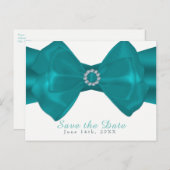 Carte Postale Faire-part Aqua Ribbon & Diamonds Elegant Glam Enregistrer la (Devant / Derrière)