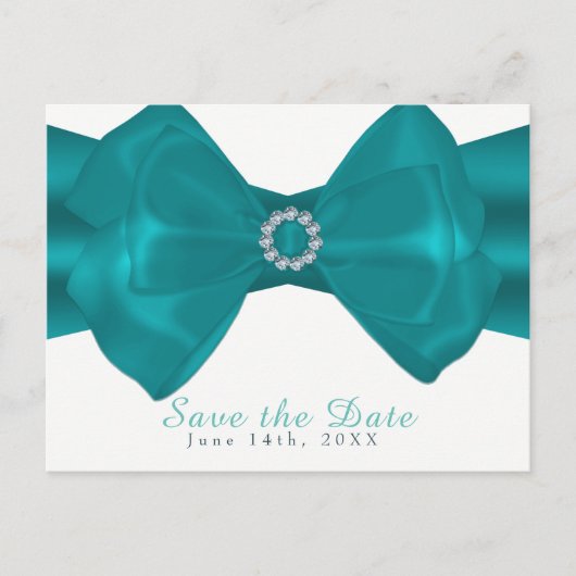 Carte Postale Faire-part Aqua Ribbon & Diamonds Elegant Glam Enregistrer la (Devant)