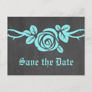 Carte Postale Faire-part Aqua Rose Chalkboard Enregistrer la date Postcard
