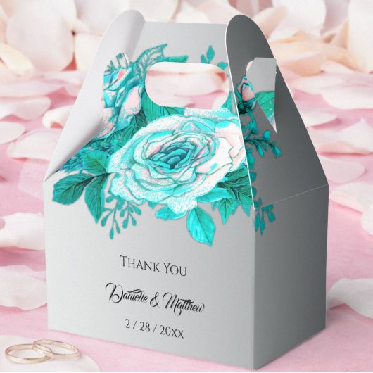 Carte Postale Faire-part Aqua Roses et Noces d'Argent Enregistrer la Date