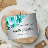 Carte Postale Faire-part Aqua Roses et Noces d'Argent Enregistrer la Date