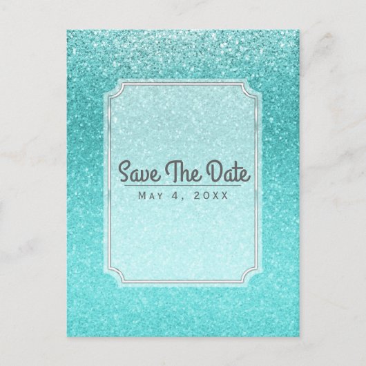 Carte Postale Faire-part Aqua Sea Blue Parties scintillant Sparkle Party En (Devant)