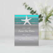 Carte Postale Faire-part Aqua & Silver Starfish Plage Enregistrer la Date (Debout devant)
