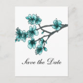 Carte Postale Faire-part Aqua Simple Cherry Blossoms Enregistrer la date (Devant)