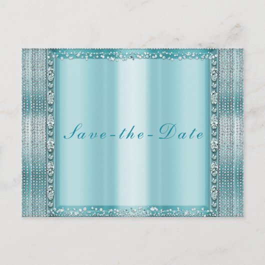 Carte Postale Faire-part Aqua Turquoise Bleu Argent Diamant Bling Enregistr (Devant)