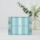 Carte Postale Faire-part Aqua Turquoise Bleu Argent Diamant Bling Enregistr (Debout devant)
