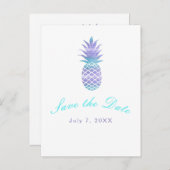 Carte Postale Faire-part Aqua Turquoise violet ananas Tropical Enregistrer  (Devant / Derrière)