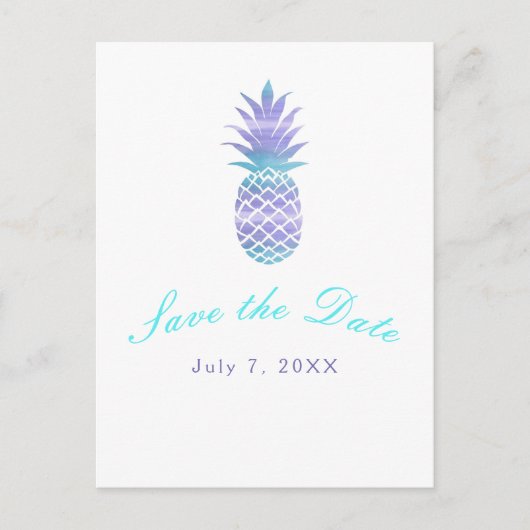 Carte Postale Faire-part Aqua Turquoise violet ananas Tropical Enregistrer  (Devant)