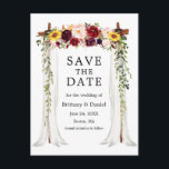 Carte Postale Faire-part Aquarelle à canopée mariage Aquarelle mixte<br><div class="desc">Elégante canopée de mariage Aquarelle Bourgogne Marsala Floral Mariage Faire-part Enregistrer la date La carte postale comprend de beaux roses bordeaux,  roses roses roses,  roses rouges et tournesols. L'arche à baldaquin en bois mariage comprend une végétation botanique.</div>