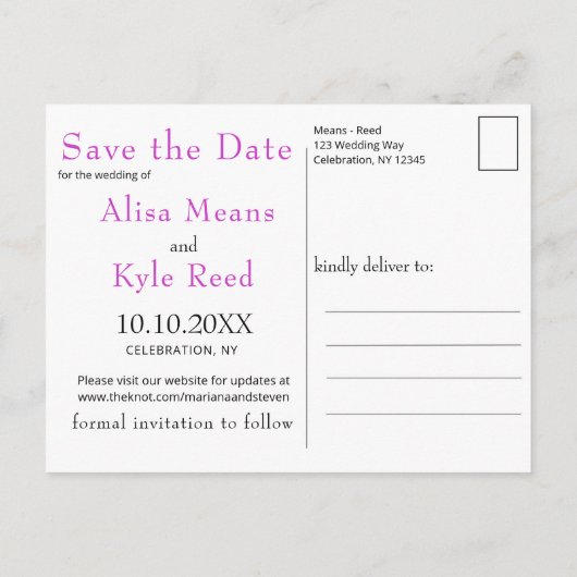 Carte Postale Faire-part Aquarelle Abstraite Encre Fuchsia Rose Turquoise O (Dos)