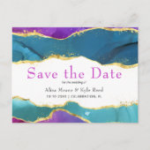 Carte Postale Faire-part Aquarelle Abstraite Encre Fuchsia Rose Turquoise O (Devant)