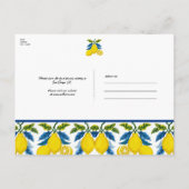 Carte Postale Faire-part Aquarelle bleu jaune citron Mariage méditerranéen (Dos)