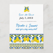 Carte Postale Faire-part Aquarelle bleu jaune citron Mariage méditerranéen (Devant)