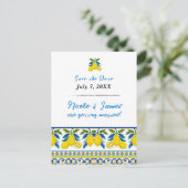 Carte Postale Faire-part Aquarelle bleu jaune citron Mariage méditerranéen (Debout devant)