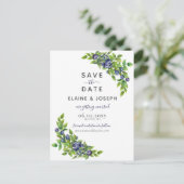 Carte Postale Faire-part aquarelle bleu myrtilles botanique mariage (Debout devant)