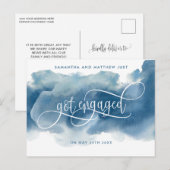 Carte Postale Faire-part Aquarelle bleue, Fraîchement fiancée, Fiançailles (Devant / Derrière)