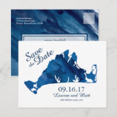 Carte Postale Faire-part Aquarelle bleue Martha's Vineyard Enregistrer la d (Devant / Derrière)