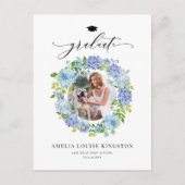 Carte Postale Faire-part Aquarelle Blue Hydrangea Wreath Photo Graduation (Devant)