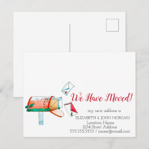 Carte Postale Faire-part Aquarelle boîte aux lettres Noël Nous avons déména