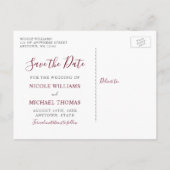 Carte Postale Faire-part Aquarelle Bourgogne Mariage floral Enregistrer la  (Dos)