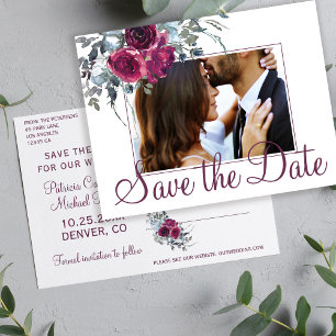 Carte Postale Faire-part Aquarelle bourguignonne florale photo enregistrer 