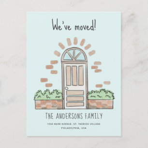 Carte Postale Faire-part Aquarelle Brown porte Joueuse Nous avons Déménagé