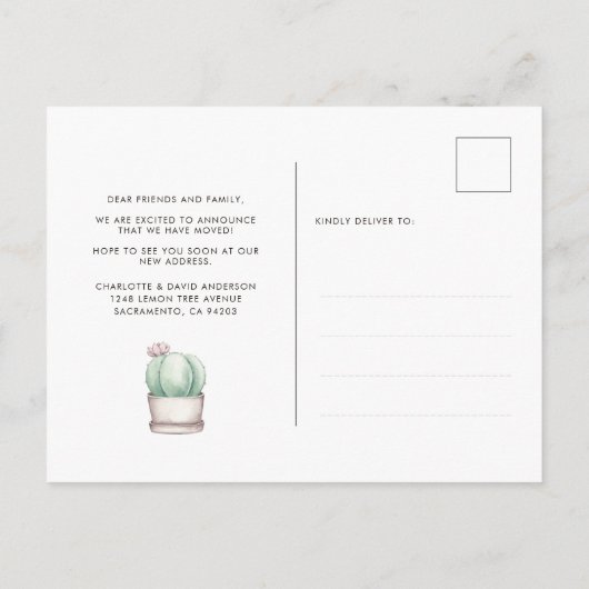 Carte Postale Faire-part Aquarelle Cactus Nous avons planté de nouvelles ra (Dos)