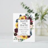 Carte Postale Faire-part Aquarelle Cadre Floral Mixte Enregistrer La Date (Debout devant)