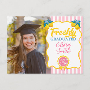 Carte Postale Faire-part Aquarelle Citron Fraîchement Diplômé Photo Classe