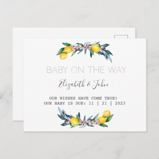 Carte Postale Faire-part Aquarelle Citrons Olives (Devant / Derrière)