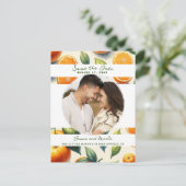 Carte Postale Faire-part Aquarelle Citrus Orange Feuilles Enregistrer la da (Debout devant)